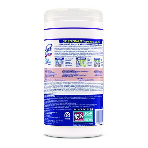 Image of LYSOL® Brand 19200-81700 Dual Action Disinfecting Wipes, 1-Ply, 7 x 7.25, Citrus, White/Purple, 75/Canister, 6 Canisters/Carton