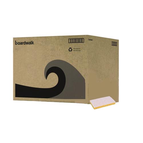 Image of Boardwalk® 63BWK LD Light-Duty Scrubbing Sponge, Individually Wrapped, 3.6 x 6.1, 0.7" Thick, Yellow/White, 20/Carton