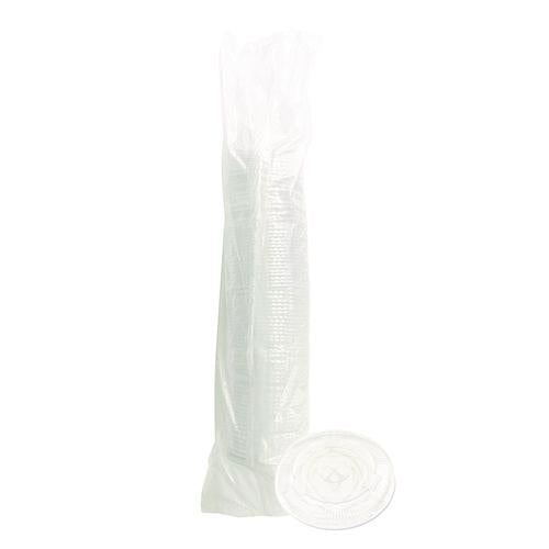 Image of Boardwalk® BWKPET912STRAWPK PET Cold Cup Straw-Slot Lids, Fits 9 oz Squat/12 oz Cold Cups, Plastic, Clear, 100/Pack