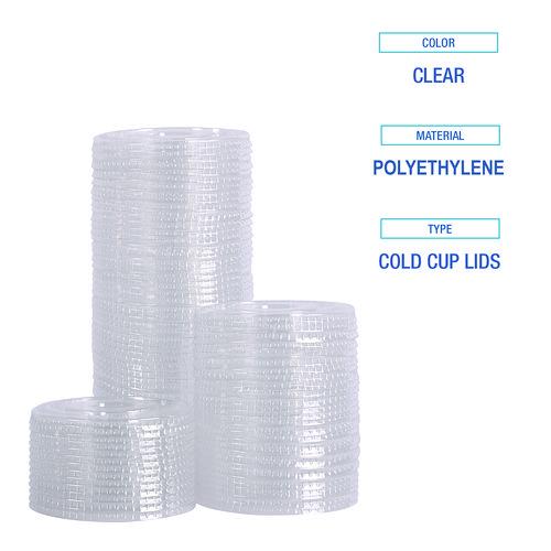 Image of Boardwalk® BWKPET912STRAWPK PET Cold Cup Straw-Slot Lids, Fits 9 oz Squat/12 oz Cold Cups, Plastic, Clear, 100/Pack