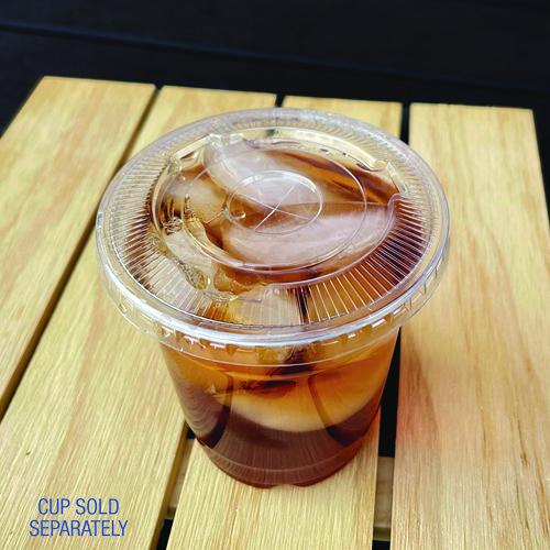 Image of Boardwalk® BWKPET912STRAW PET Cold Cup Straw-Slot Lids, Fits 9 oz Squat/12 oz Cold Cups, Plastic, Clear, 1,000/Carton