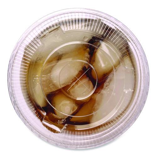 Image of Boardwalk® BWKPET912STRAW PET Cold Cup Straw-Slot Lids, Fits 9 oz Squat/12 oz Cold Cups, Plastic, Clear, 1,000/Carton