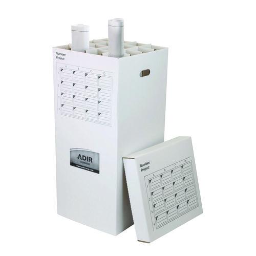 Image of AdirOffice 623KIT1 16 Slot Blueprint Rolled File Upright Storage Box, 16 Compartments, 17.5 x 17.5 x 37, White