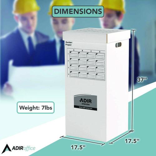 Image of AdirOffice 623KIT1 16 Slot Blueprint Rolled File Upright Storage Box, 16 Compartments, 17.5 x 17.5 x 37, White