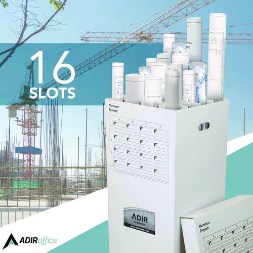 Image of AdirOffice 623KIT1 16 Slot Blueprint Rolled File Upright Storage Box, 16 Compartments, 17.5 x 17.5 x 37, White