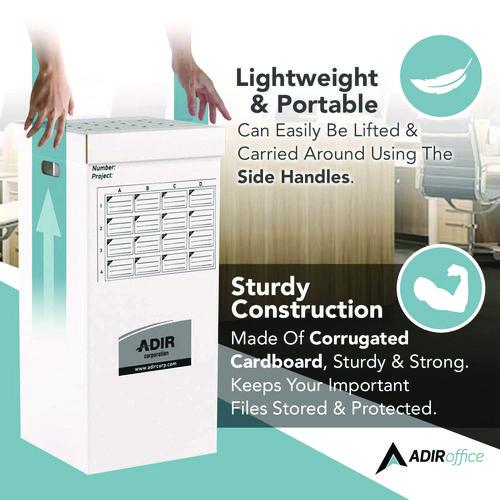 Image of AdirOffice 623KIT1 16 Slot Blueprint Rolled File Upright Storage Box, 16 Compartments, 17.5 x 17.5 x 37, White