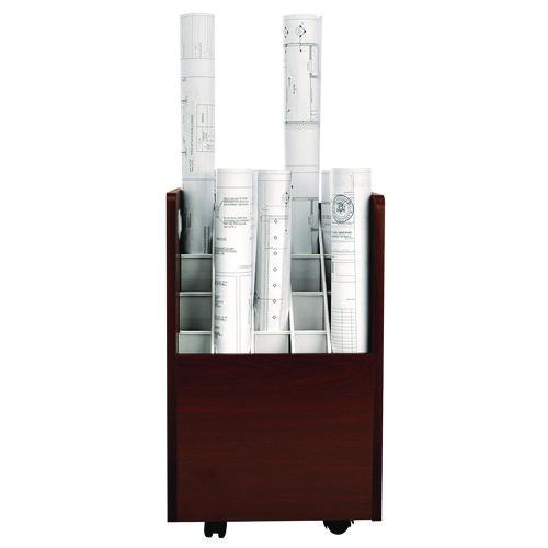 Image of AdirOffice 624MAKIT1 20-Slot Mobile Rolling Wood Blueprint Storage Cabinet Roll File Large Document Organizer, 15.25 x 13.25 x 24.75, Mahogany