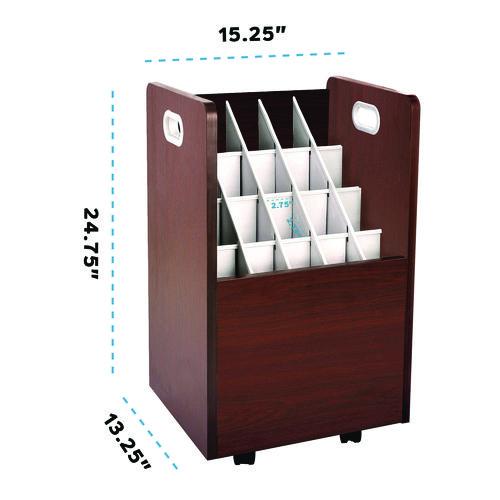 Image of AdirOffice 624MAKIT1 20-Slot Mobile Rolling Wood Blueprint Storage Cabinet Roll File Large Document Organizer, 15.25 x 13.25 x 24.75, Mahogany