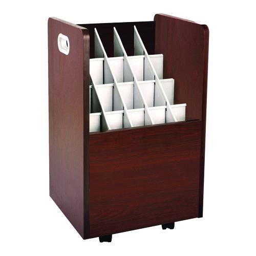 Image of AdirOffice 624MAKIT1 20-Slot Mobile Rolling Wood Blueprint Storage Cabinet Roll File Large Document Organizer, 15.25 x 13.25 x 24.75, Mahogany