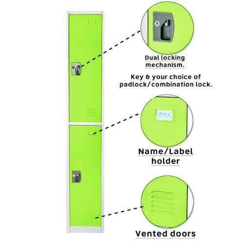 Image of AdirOffice ADI629202GRNPKG1 Steel Storage Locker, 2 Compartment, 12 x 12 x 72, Green
