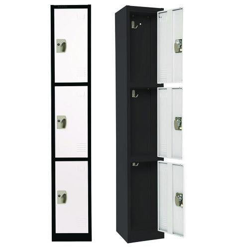 Image of AdirOffice ADI629203BW Steel Storage Locker, 3 Compartment, 12 x 12 x 72, Black Body/White Doors