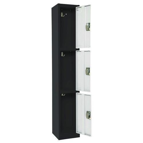 Image of AdirOffice ADI629203BW Steel Storage Locker, 3 Compartment, 12 x 12 x 72, Black Body/White Doors