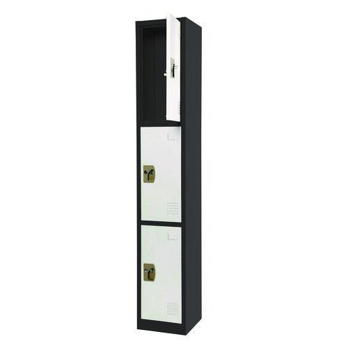 Image of AdirOffice ADI629203BW Steel Storage Locker, 3 Compartment, 12 x 12 x 72, Black Body/White Doors