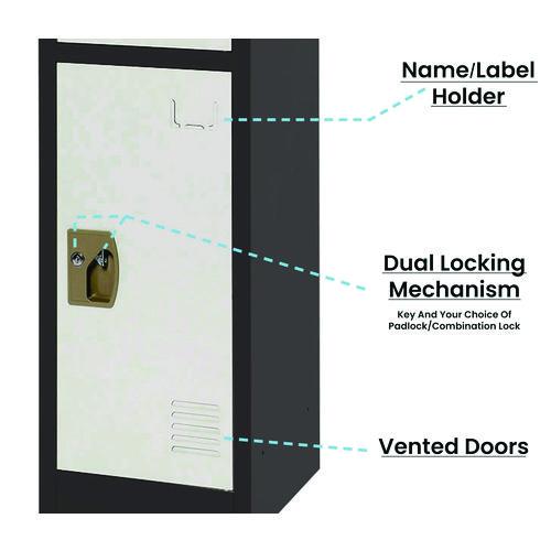 Image of AdirOffice ADI629203BW Steel Storage Locker, 3 Compartment, 12 x 12 x 72, Black Body/White Doors