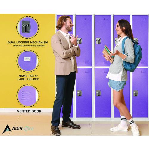 Image of AdirOffice ADI629202PURPKG1 Steel Storage Locker, 2 Compartment, 12 x 12 x 72, Purple