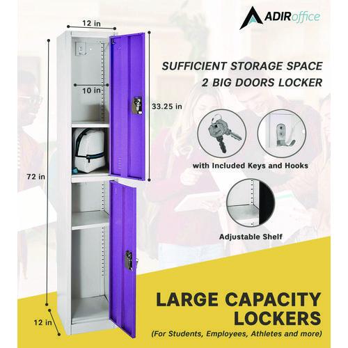 Image of AdirOffice ADI629202PURPKG1 Steel Storage Locker, 2 Compartment, 12 x 12 x 72, Purple