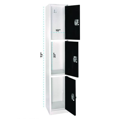 Image of AdirOffice ADI629203BLKPKG1 Steel Storage Locker, 3 Compartment, 12 x 12 x 72, Black