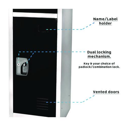 Image of AdirOffice ADI629203BLKPKG1 Steel Storage Locker, 3 Compartment, 12 x 12 x 72, Black