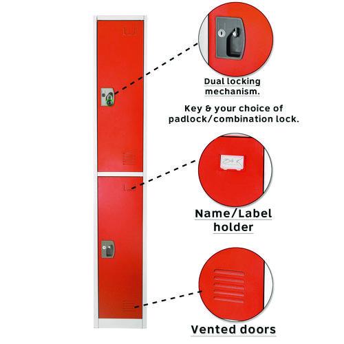 Image of AdirOffice ADI629202REDPKG1 Steel Storage Locker, 2 Compartment, 12 x 12 x 72, Red