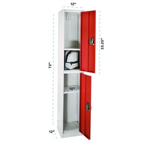 Image of AdirOffice ADI629202REDPKG1 Steel Storage Locker, 2 Compartment, 12 x 12 x 72, Red