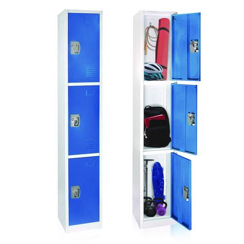 Image of AdirOffice ADI629203BLUPKG1 Steel Storage Locker, 3 Compartment, 12 x 12 x 72, Blue