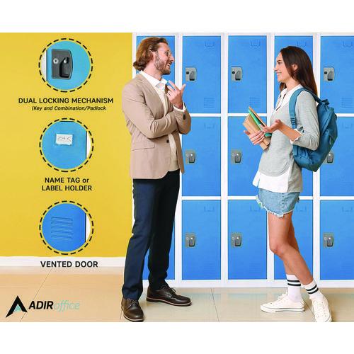 Image of AdirOffice ADI629203BLUPKG1 Steel Storage Locker, 3 Compartment, 12 x 12 x 72, Blue