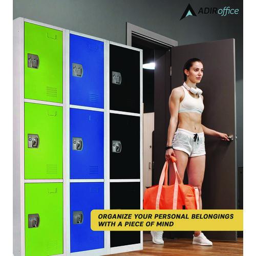 Image of AdirOffice ADI629203BLUPKG1 Steel Storage Locker, 3 Compartment, 12 x 12 x 72, Blue