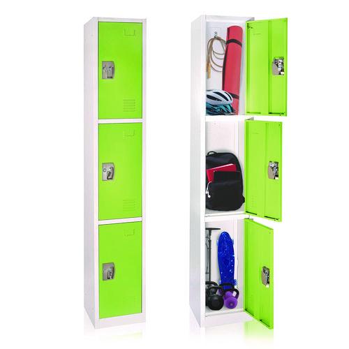 Image of AdirOffice ADI629203GRN Steel Storage Locker, 3 Compartment, 12 x 12 x 72, Green