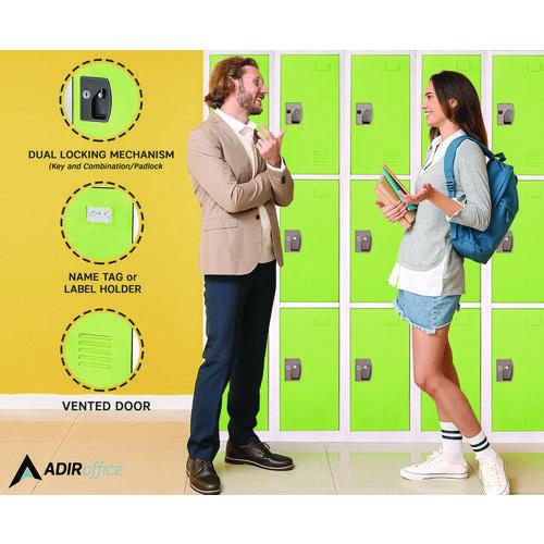 Image of AdirOffice ADI629203GRN Steel Storage Locker, 3 Compartment, 12 x 12 x 72, Green