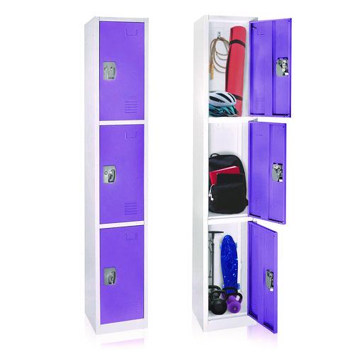 Image of AdirOffice ADI629203PURPKG1 Steel Storage Locker, 3 Compartment, 12 x 12 x 72, Purple