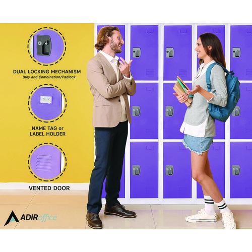 Image of AdirOffice ADI629203PURPKG1 Steel Storage Locker, 3 Compartment, 12 x 12 x 72, Purple