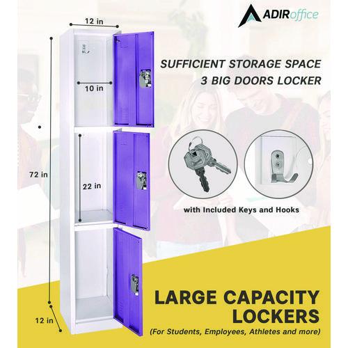 Image of AdirOffice ADI629203PURPKG1 Steel Storage Locker, 3 Compartment, 12 x 12 x 72, Purple