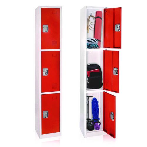 Image of AdirOffice ADI629-203REDPKG-1 Steel Storage Locker, 3 Compartment, 12 x 12 x 72, Red