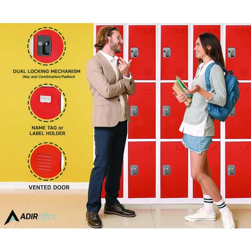 Image of AdirOffice ADI629-203REDPKG-1 Steel Storage Locker, 3 Compartment, 12 x 12 x 72, Red