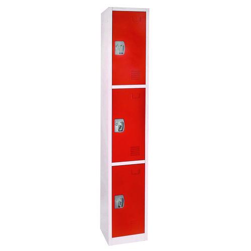 Image of AdirOffice ADI629-203REDPKG-1 Steel Storage Locker, 3 Compartment, 12 x 12 x 72, Red