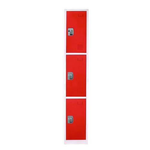 Image of AdirOffice ADI629-203REDPKG-1 Steel Storage Locker, 3 Compartment, 12 x 12 x 72, Red