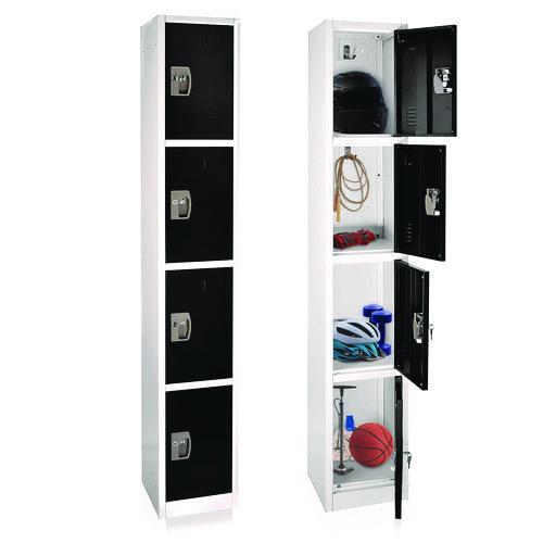 Image of AdirOffice ADI629204BLK Steel Storage Locker, 4 Compartment, 12 x 12 x 72, Black