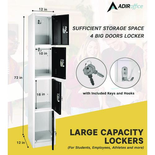 Image of AdirOffice ADI629204BLK Steel Storage Locker, 4 Compartment, 12 x 12 x 72, Black