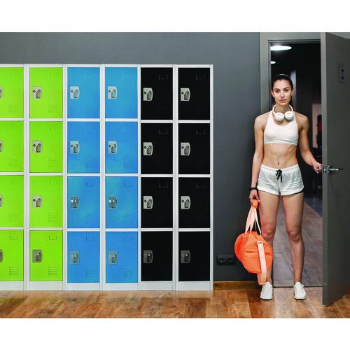 Image of AdirOffice ADI629204BLK Steel Storage Locker, 4 Compartment, 12 x 12 x 72, Black