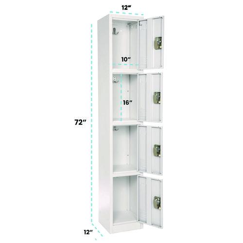 Image of AdirOffice ADI629204WHI Steel Storage Locker, 4 Compartment, 12 x 12 x 72, White