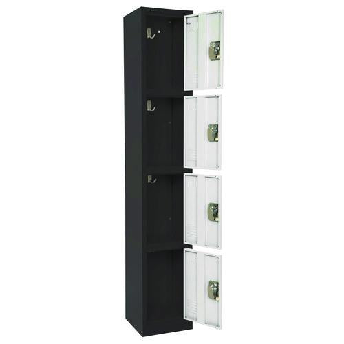 Image of AdirOffice ADI629204BW Steel Storage Locker, 4 Compartment, 12 x 12 x 72, Black Body/White Doors