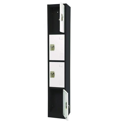 Image of AdirOffice ADI629204BW Steel Storage Locker, 4 Compartment, 12 x 12 x 72, Black Body/White Doors