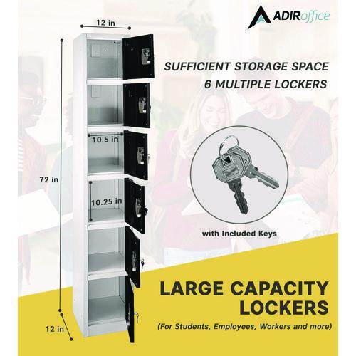 Image of AdirOffice ADI629206BLK Steel Storage Locker, 6 Compartment, 12 x 12 x 72, Black