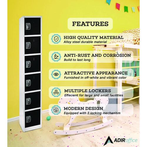 Image of AdirOffice ADI629206BLK Steel Storage Locker, 6 Compartment, 12 x 12 x 72, Black