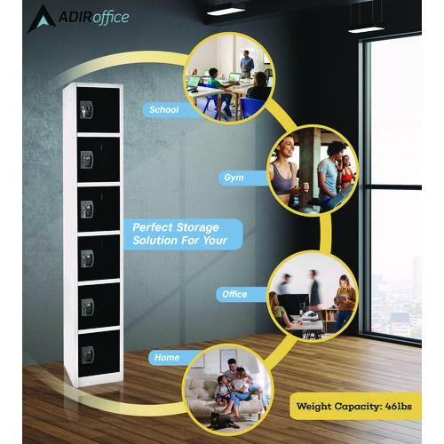 Image of AdirOffice ADI629206BLK Steel Storage Locker, 6 Compartment, 12 x 12 x 72, Black