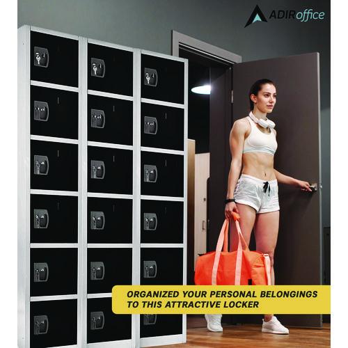 Image of AdirOffice ADI629206BLK Steel Storage Locker, 6 Compartment, 12 x 12 x 72, Black
