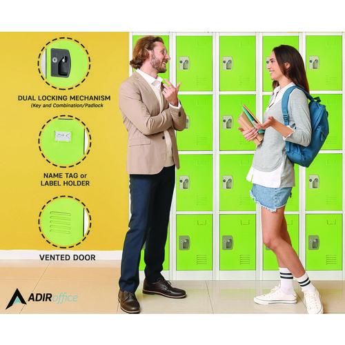 Image of AdirOffice ADI629204GRN Steel Storage Locker, 4 Compartment, 12 x 12 x 72, Green