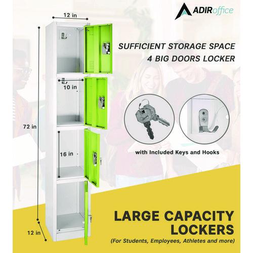 Image of AdirOffice ADI629204GRN Steel Storage Locker, 4 Compartment, 12 x 12 x 72, Green