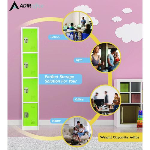 Image of AdirOffice ADI629204GRN Steel Storage Locker, 4 Compartment, 12 x 12 x 72, Green