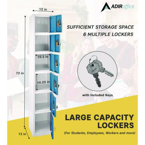 Image of AdirOffice ADI629206BLUPKG1 Steel Storage Locker, 6 Compartment, 12 x 12 x 72, Blue